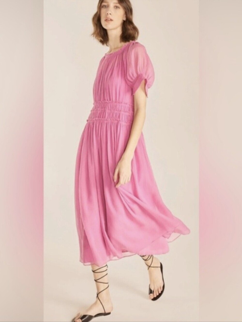 Rebecca Taylor Pleated Silk-Blend Gauze Midi Dress